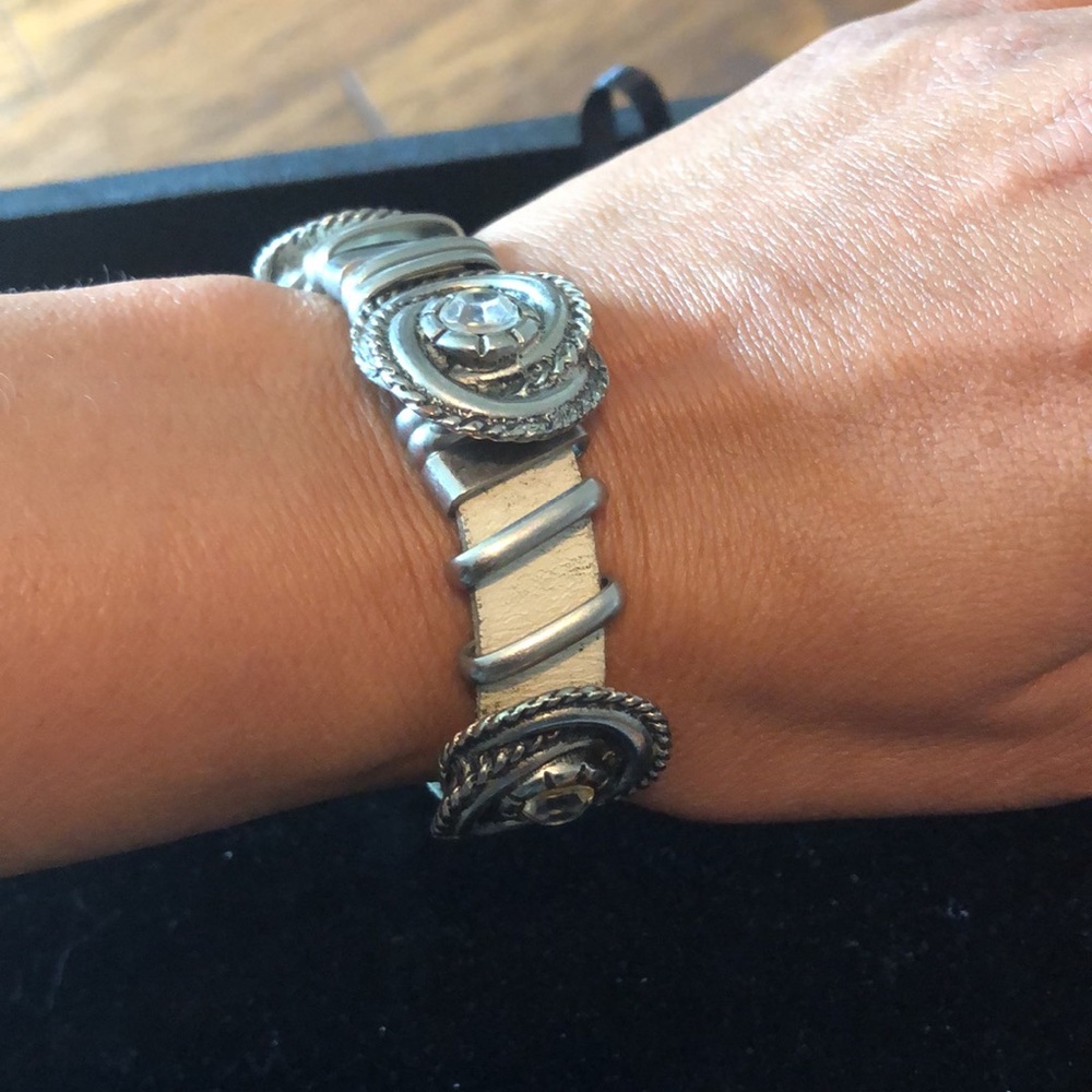 Leather strap bangle with rhinestones